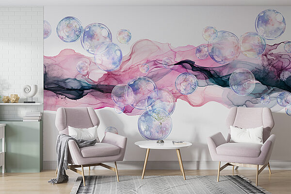Group of bubbles in a pink and purple liquid Group of bubbles in a pink and purple liquid