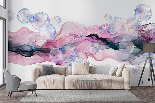 Group of bubbles in a pink and purple liquid Group of bubbles in a pink and purple liquid