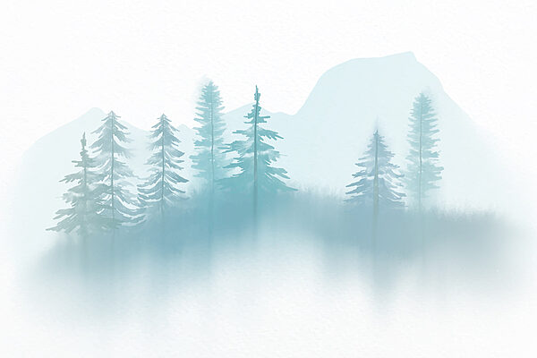 Foggy landscape with trees and mountains Foggy landscape with trees and mountains