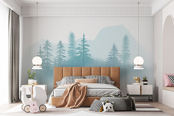 Foggy landscape with trees and mountains Foggy landscape with trees and mountains