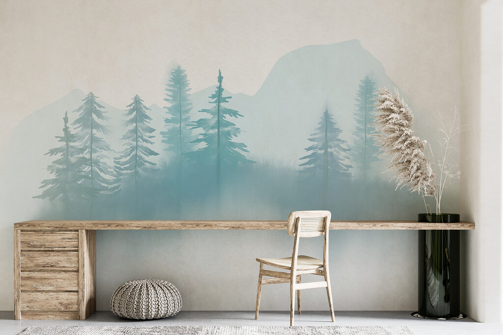 Foggy landscape with trees and mountains Foggy landscape with trees and mountains