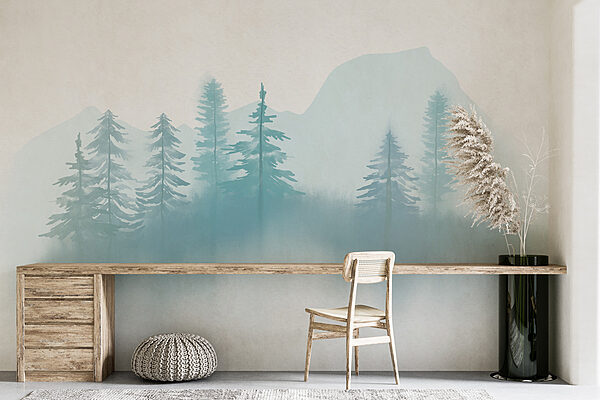 Foggy landscape with trees and mountains Foggy landscape with trees and mountains