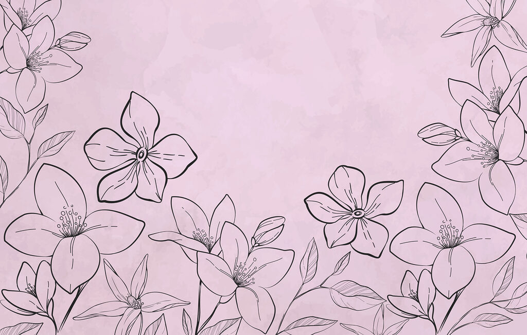 Drawing of flowers on a pink background Drawing of flowers on a pink background