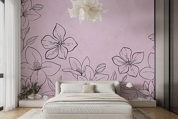 Drawing of flowers on a pink background Drawing of flowers on a pink background