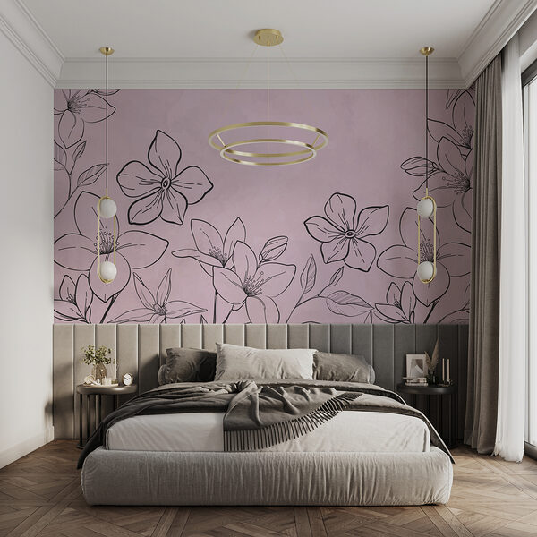 Drawing of flowers on a pink background Drawing of flowers on a pink background