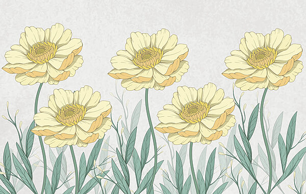 Group of yellow flowers with green leaves Group of yellow flowers with green leaves