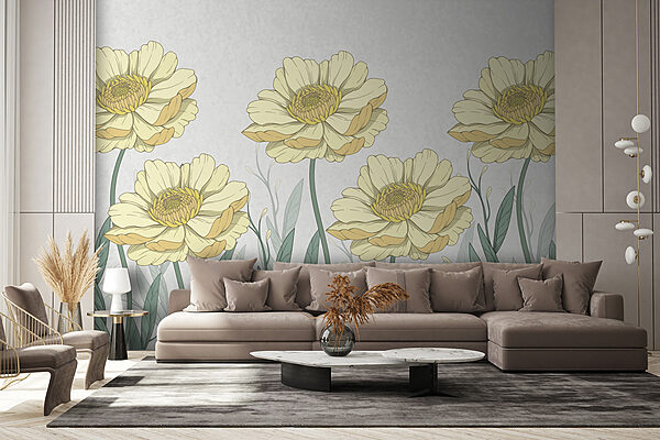 Group of yellow flowers with green leaves Group of yellow flowers with green leaves