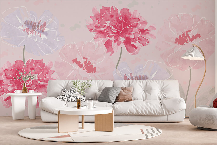 Group of flowers on a pink background
