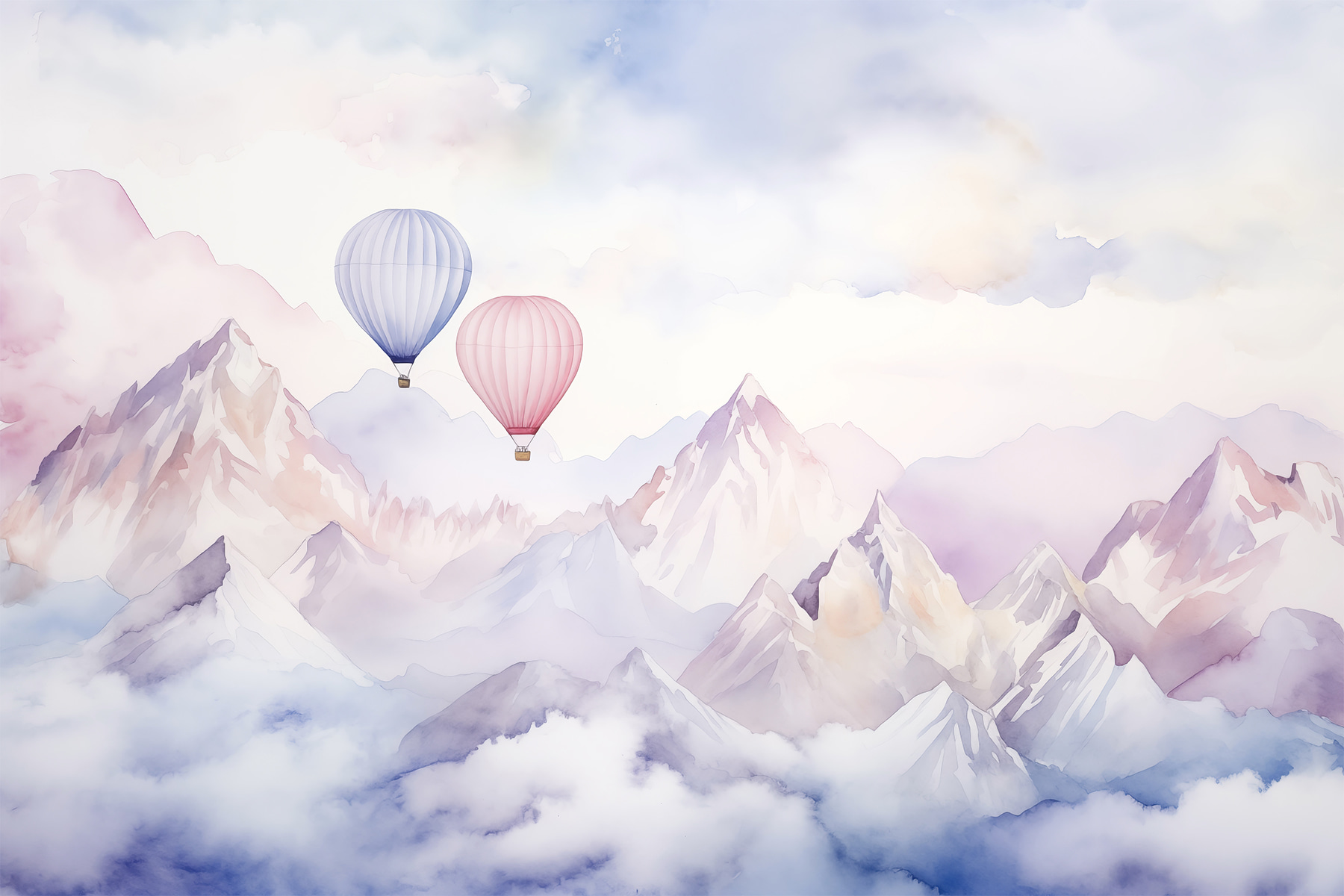 Group of hot air balloons in the sky over mountains w01786p - Group of hot air balloons in the sky over mountains