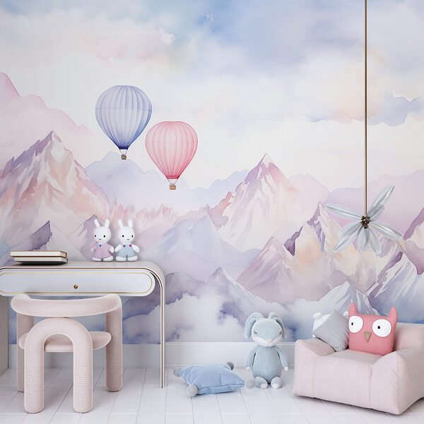Group of hot air balloons in the sky over mountains w01786pir89ms 600x600 - Group of hot air balloons in the sky over mountains