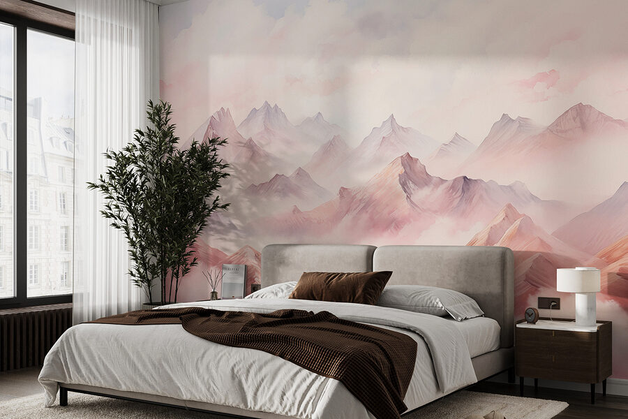 Wall murals Painting of mountains and clouds