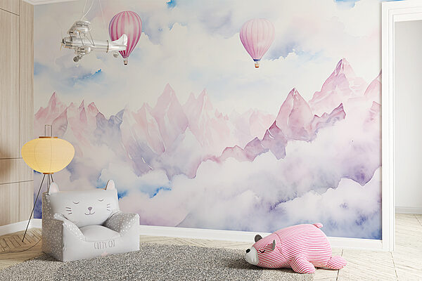 Group of hot air balloons in the sky above clouds Group of hot air balloons in the sky above clouds
