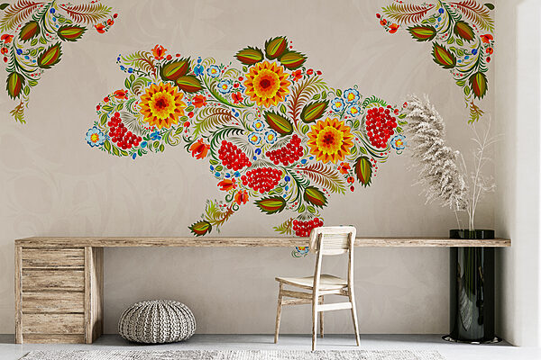 Map of ukraine with flowers