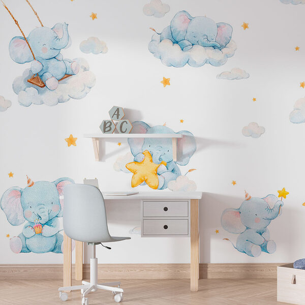 Group of elephants in clouds and stars Group of elephants in clouds and stars