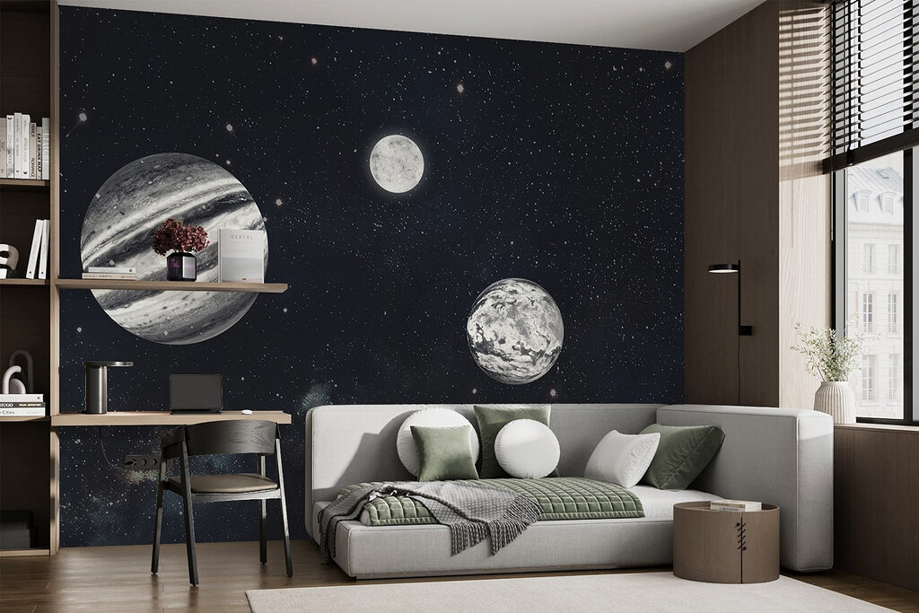 Planets in space with stars Planets in space with stars