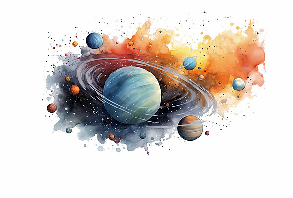 Watercolor of planets and stars Watercolor of planets and stars