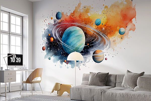 Watercolor of planets and stars Watercolor of planets and stars