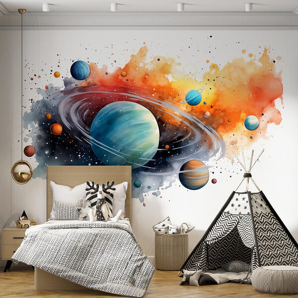 Watercolor of planets and stars Watercolor of planets and stars