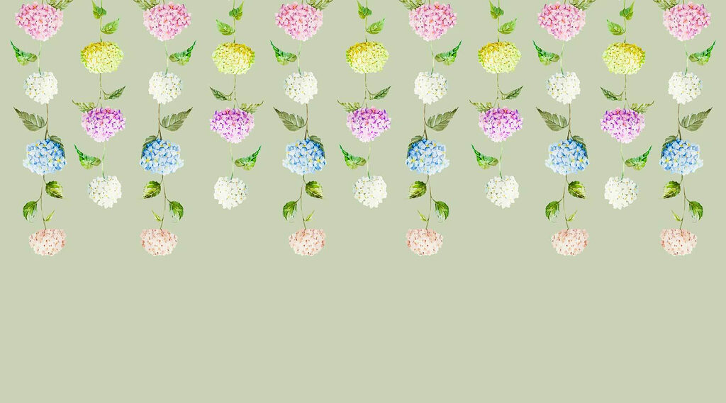 Row of flowers with green leaves Row of flowers with green leaves