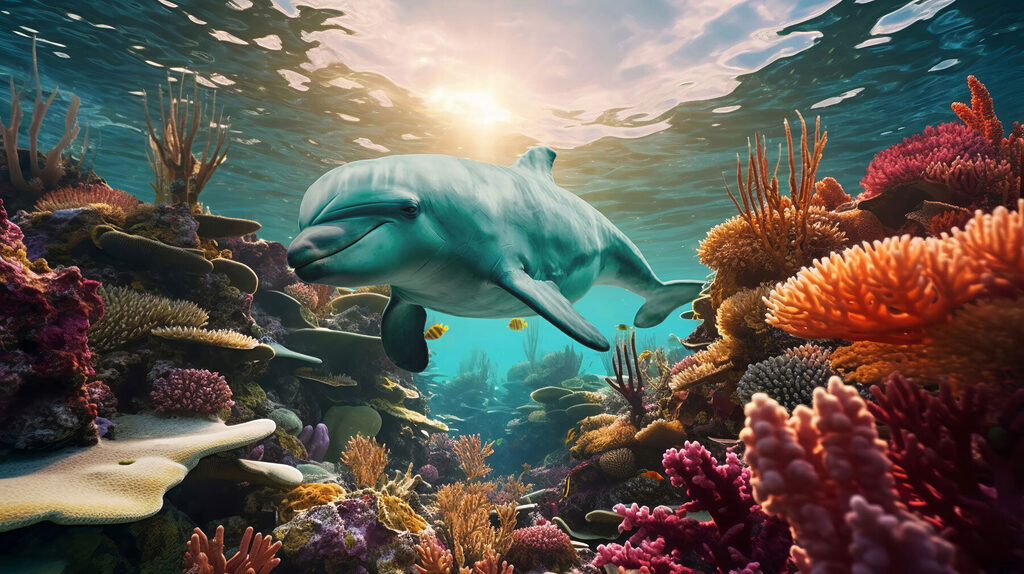 Dolphin swimming in the ocean Dolphin swimming in the ocean