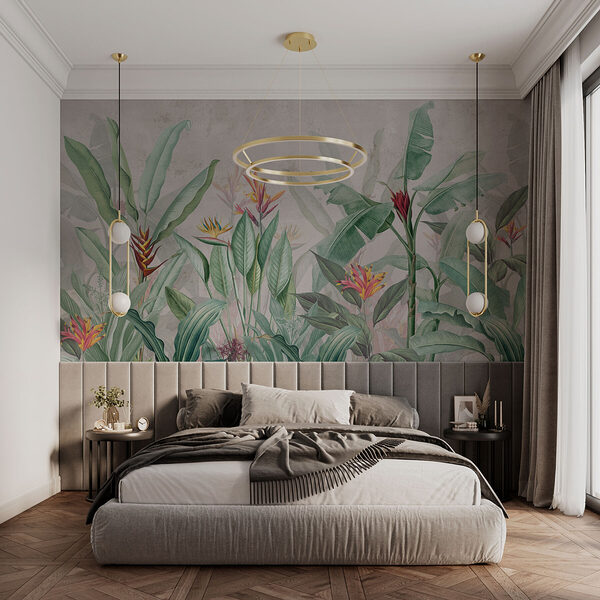 Wallpaper with a pattern of flowers and leaves Wallpaper with a pattern of flowers and leaves