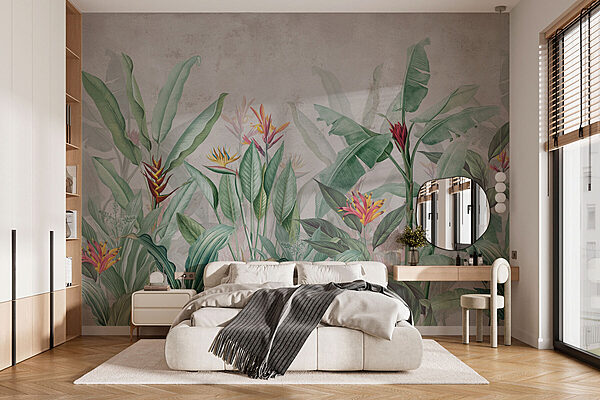 Wallpaper with a pattern of flowers and leaves Wallpaper with a pattern of flowers and leaves