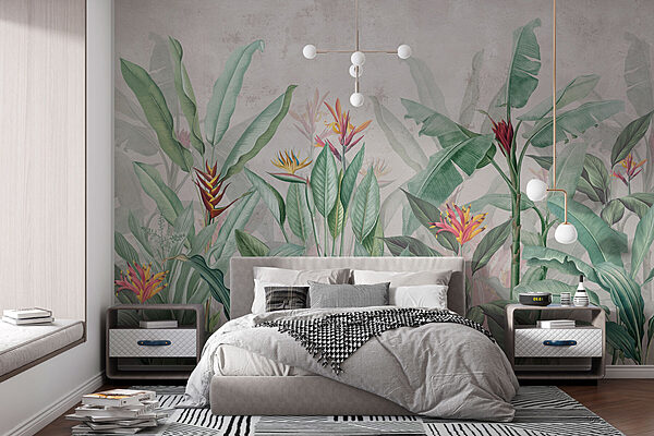 Wallpaper with a pattern of flowers and leaves Wallpaper with a pattern of flowers and leaves