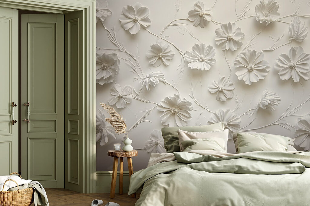 White paper flowers on a white surface White paper flowers on a white surface
