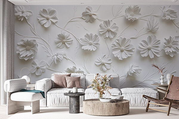 White paper flowers on a white surface White paper flowers on a white surface