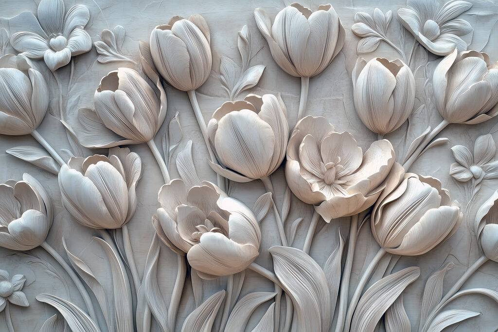 White flower carving on a wall White flower carving on a wall