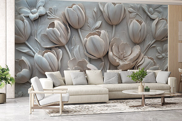 White flower carving on a wall White flower carving on a wall
