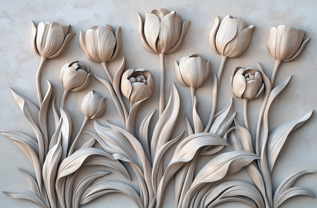 White flower carving on a wall White flower carving on a wall