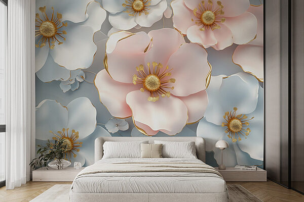 Wall murals Group of white and pink flowers (SKU: w01855) Wall murals Wall murals Group of white and pink flowers (SKU: w01855)