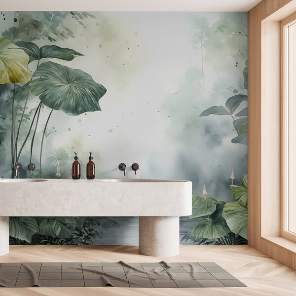 Painting of a pond with plants and water Painting of a pond with plants and water