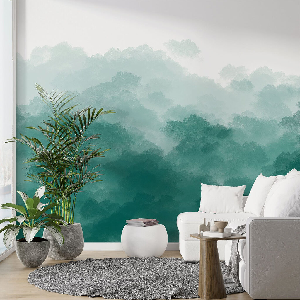 Foggy green and white sky