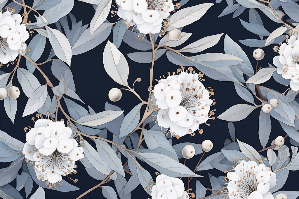 Floral pattern with white flowers and leaves Floral pattern with white flowers and leaves