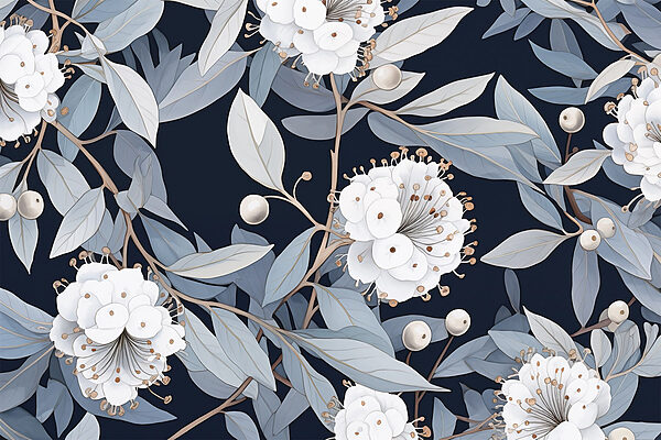 Floral pattern with white flowers and leaves Floral pattern with white flowers and leaves