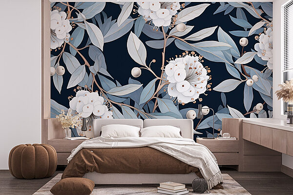 Floral pattern with white flowers and leaves Floral pattern with white flowers and leaves