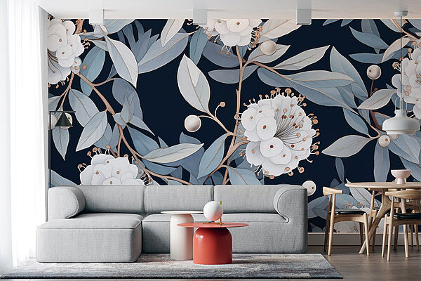 Floral pattern with white flowers and leaves Floral pattern with white flowers and leaves