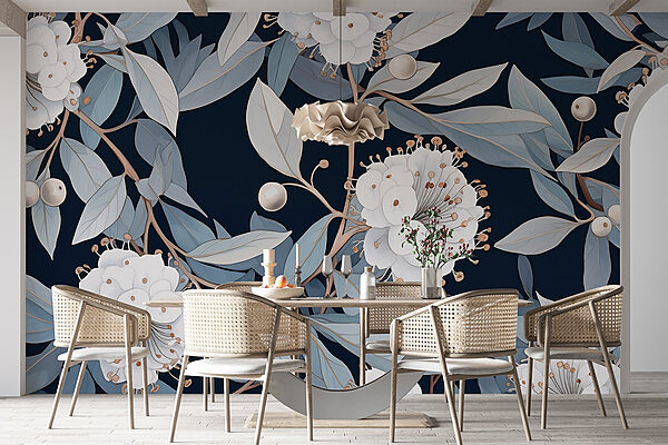 Floral pattern with white flowers and leaves Floral pattern with white flowers and leaves