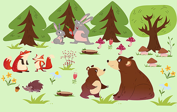 Group of animals in the woods Group of animals in the woods