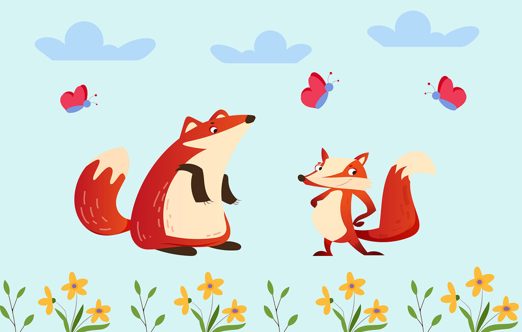 Cartoon of foxes and a butterfly Cartoon of foxes and a butterfly