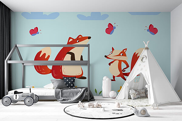 Cartoon of foxes and a butterfly Cartoon of foxes and a butterfly