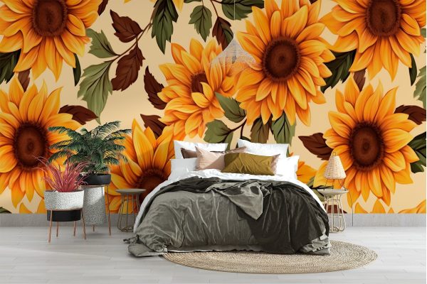 Pattern of sunflowers and leaves Wall murals Pattern of sunflowers and leaves