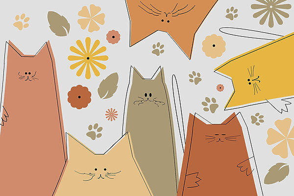 Group of cats and flowers Group of cats and flowers
