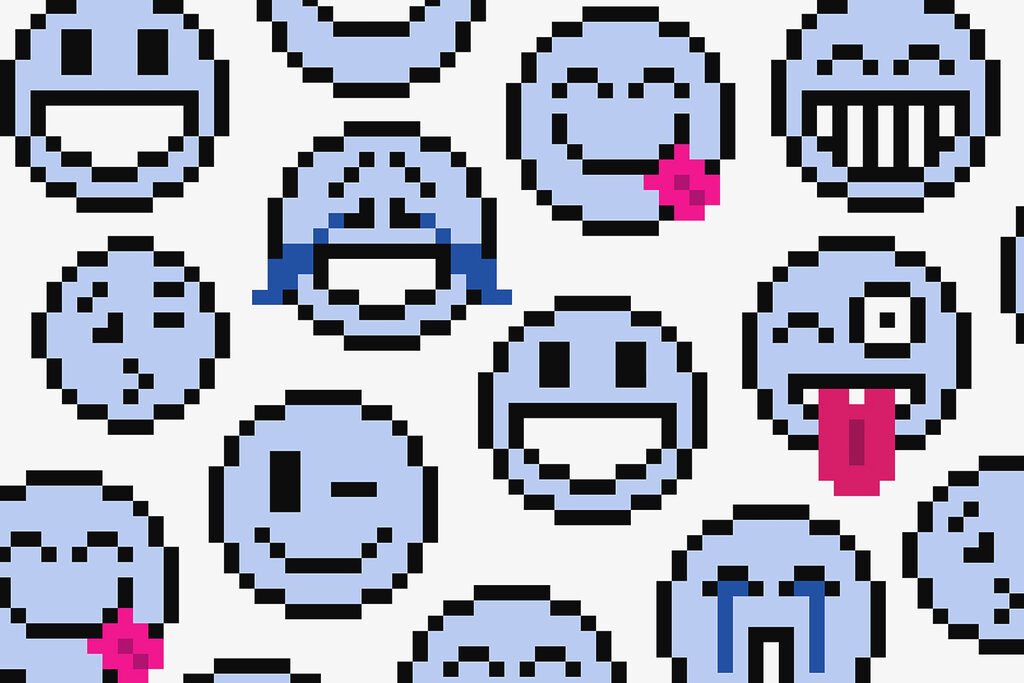 Seamless pattern of blue smiley faces