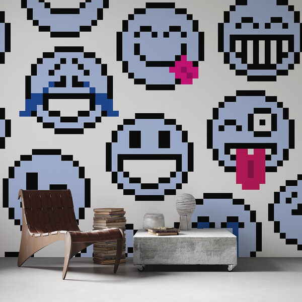 Seamless pattern of blue smiley faces Seamless pattern of blue smiley faces