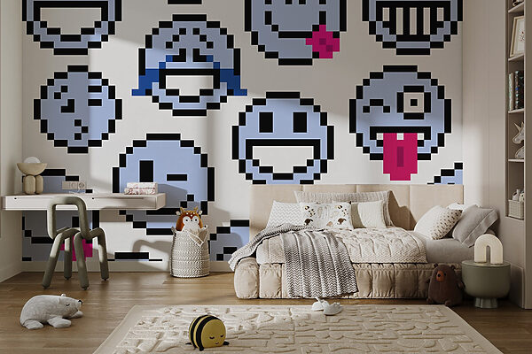 Seamless pattern of blue smiley faces Seamless pattern of blue smiley faces