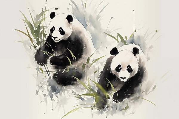 Couple of pandas in grass Couple of pandas in grass