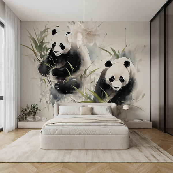 Couple of pandas in grass Couple of pandas in grass